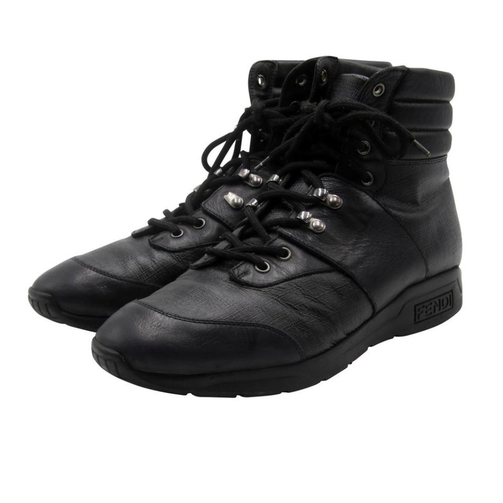 Fendi FF High Top 10 Leather Sneakers Boots FF-0208N-A022